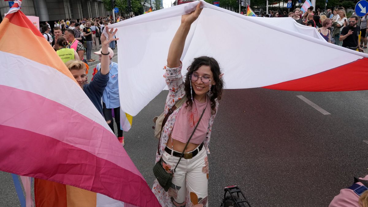People take part in the yearly pride parade, known as the Equality Parade, in Warsaw, Poland. 17 June 2023