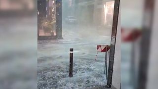 Vidéo de la tempête de grêle enregistrée par un employé de la librairie Byblos à Seregno, en Italie, 21 juillet 2023.