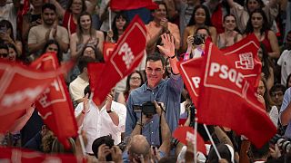Le Premier ministre socialite sortant, le socialiste Pedro Sánchez, en meeting à Madrid (21/07/23)