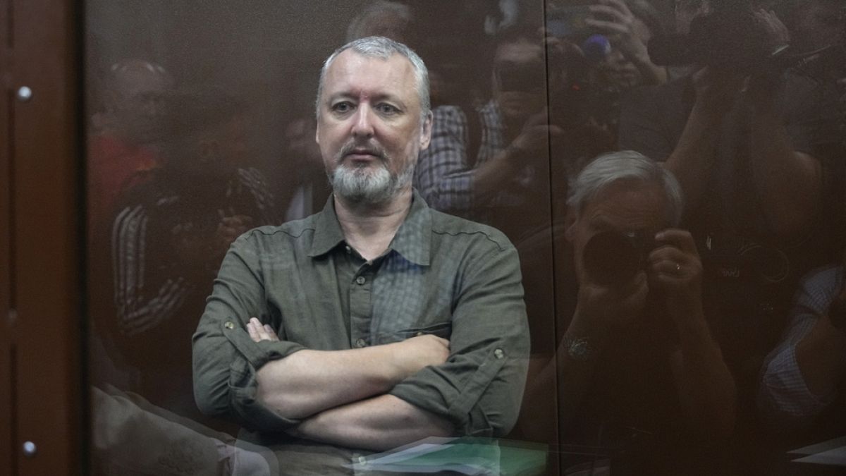 Igor Girkin also know as Igor Strelkov, the former military chief for Russia-backed separatists in eastern Ukraine, sits in a glass cage in a courtroom in Moscow.