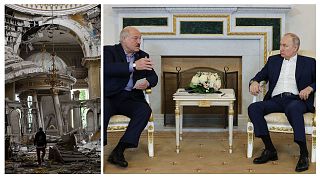 دیدار امروز پوتین و لوکاشنکو (تصویر راست) و آسیب به کلیسای جامع اودسا بر اثر حمله روسیه (تصویر چپ)