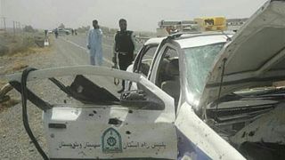 خودروی گشت پلیس راهی در سیستان و بلوچستان که بعدازظهر امروز مورد حمله قرار گرفت