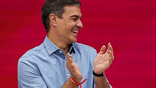 Socialist Workers' Party leader and current Prime Minister Pedro Sanchez applauds during an executive committee meeting in Madrid.