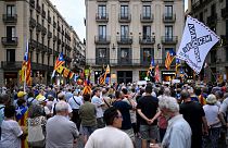 Un rassemblement à l'initiative de l'Assemblée nationale catalane, dans les rues de Barcelone, le 24 juillet 2023.