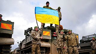 Ukrainian soldiers at Bovington Camp, a British Army military base where they are training on Challenger 2 tanks, in Dorset, England, Wednesday Feb. 22, 2023.