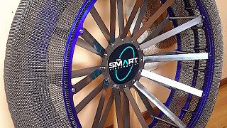 Image shows a 'smart tyre' which was originally developed by NASA and is now being commercialised for terrestrial use by the SMART Tire company.