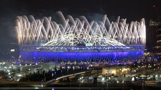 Fireworks explode over the Olympic Stadium at the 2012 Summer Olympics opening ceremony, July 28, 2012, in London.