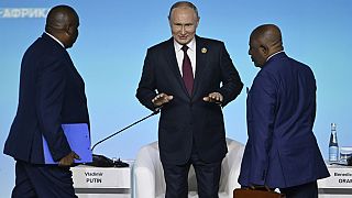 Le président russe Vladimir Poutine lors du sommet Russie-Afrique à Saint-Pétersbourg (27/07/23)