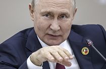 Vlagyimir Putyin a szentpétervári csúcson, 2023. július 27-én