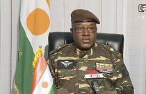 In this image taken from video provided by ORTN, Gen. Abdourahmane Tchiani makes a statement Friday, July 28, 2023, in Niamey, Niger.