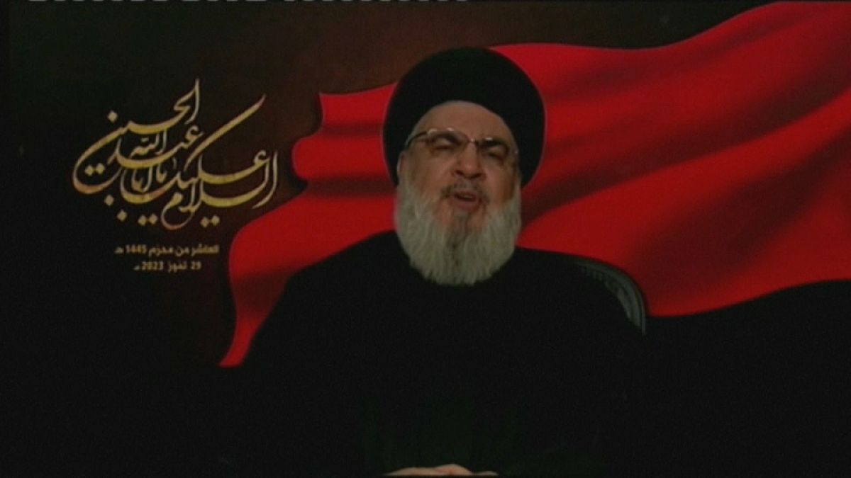 لقطة مأخوذة من فيديو لزعيم حزب الله اللبناني حسن نصر الله