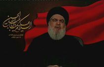 لقطة مأخوذة من فيديو لزعيم حزب الله اللبناني حسن نصر الله