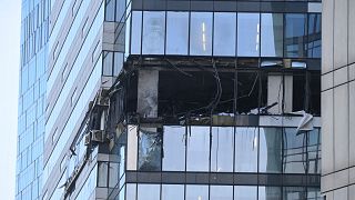 خسارت ناشی از حمله پهپادی بامداد یکشنبه به ساختمانی در مرکز مسکو 