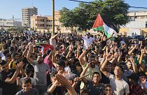 Palestinianos em protesto contra governo do Hmas, na cidade Khan Younis, na Faixa de Gaza