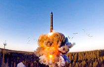 Russian Defense Ministry Press Service, on Wednesday, Dec. 9, 2020, a rocket launches from missile system as part of drills.