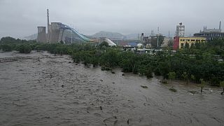 Auch der Flu´ss Yongding in Peking führt Hochwasser, 31. Juli 2023 