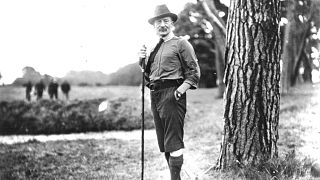 Lord Robert Baden-Powell on Brownsea Island during his experimental camp in August, 1907