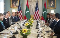 وزير الخارجية أنطوني بلينكن يتحدث خلال اجتماع مع وزير خارجية جزر المالديف عبد الله شهيد في وزارة الخارجية في واشنطن، في 15 يونيو 2023.
