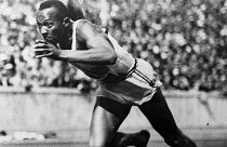 Jesse Owens in action in a 200-meter preliminary heat at the 1936 Summer Olympic Games in Berlin.