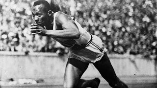Jesse Owens in action in a 200-meter preliminary heat at the 1936 Summer Olympic Games in Berlin.
