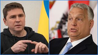 Mihajlo Podoljak ukrán elnöki tanácsadó és Orbán Viktor magyar miniszterelnök
