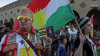 أكراد العراق يحيون الذكرى الخامسة لاستفتاء استقلال إقليم كردستان في أربيل ، في 25 سبتمبر / أيلول 2022.