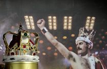 Freddie Mercury's signature crown worn throughout the 'Magic' Tour, on display at Sotheby's auction rooms in London, Thursday, Aug. 3, 2023.