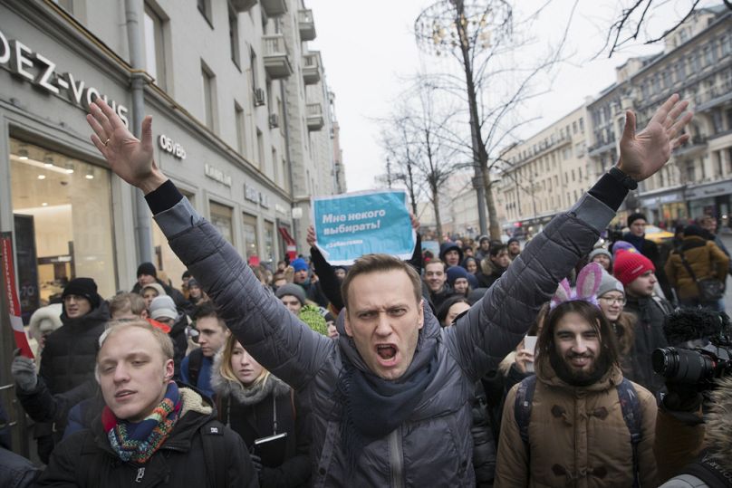 Navalny, 28 Ocak 2018 tarihinde Rusya'nın başkenti Moskova'da düzenlenen bir mitinge katılıyor.