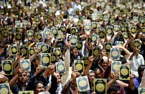 Pakistan'ın Karaçi kentinde İsveç'te Kur'an yakılması protesto edildi. 29 Temmuz 2023