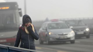 Девушка идет по мосту в Белграде, Сербия, среда, 15 января 2020 г.