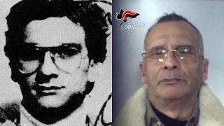 Two handouts picture of Messina Denaro released by ANSA and Carabinieri in January, when the mafia boss was arrested.