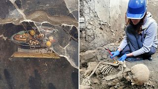 Casa em Pompeia revela esqueletos, forno industrial e pintura de focaccia na parede