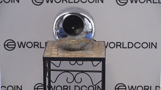 An orb, a spherical iris scanning device used by Worldcoin.