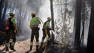 عناصر الإطفاء يخمدون حرائق غابات بالقرب من كاستيلون في إسبانيا.