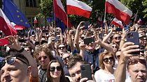 FILE -  an anti-government march led by the centrist opposition party leader Donald Tusk in Warsaw, Poland, Sunday, June 4, 2023.