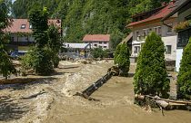 A flooded area is seen in Crna na Koroskem, Slovenia, Aug. 6, 2023.