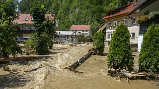 Затопленная территория в Црна-на-Короскем, Словения, воскресенье, 6 августа 2023 года.