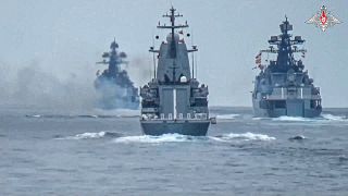 سفن حربية تابعة للبحرية الروسية أثناء تدريبات عسكرية في البحر الأسود