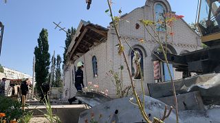 A Zaporizzsjában egy nappal korábban (augusztus 10-én) lerombolt templom.