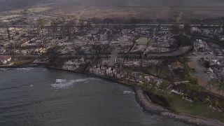 Légifelvételek Maui-szigetről, ahol óriási pusztítást okozott a tűz.
