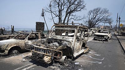 Wildfire wreckage is seen Wednesday, Aug. 9, 2023, in Lahaina, Hawaii