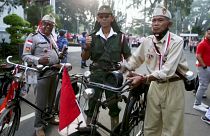 Die Parade anlässlich des bevorstehenden Nationalfeiertags in Bogor am 12. August 2023