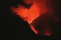 Nighttime footage shows Italy’s Mount Etna volcano erupting, 13 August 2023