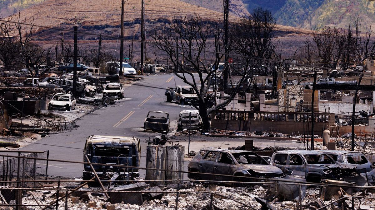 A view of damage cause by wildfires in Lahaina, Maui, Hawaii.