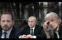 In diesem zusammengesetzten Bild: Arkady Volozh (L), Vladimir Putin (M), und Oleg Tinkov (R).