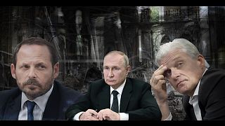 In diesem zusammengesetzten Bild: Arkady Volozh (L), Vladimir Putin (M), und Oleg Tinkov (R).
