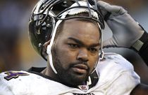 Michael Oher playing for the Baltimore Ravens in 2009
