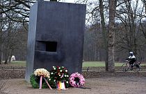 Wreaths have been laid in front of the Memorial to Homosexuals Persecuted Under Nazism in Berlin.