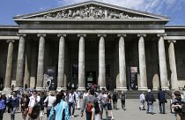 Visitors walk outside the British Museum in Bloomsbury, London