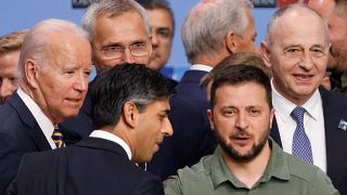 صورة تجمع الرئيس الأوكراني فولوديمير زيلينسكي مع القادة الغربيين في قمة الناتو الأخيرة بتاريخ تموز 2023
